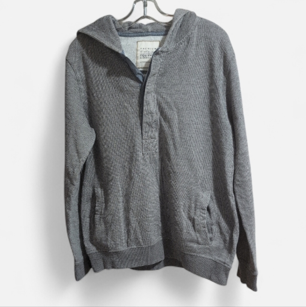 Jack & Jones Men’s Gray Button Neck Hoodie Pullover Sweatshirt Size Large Casual
